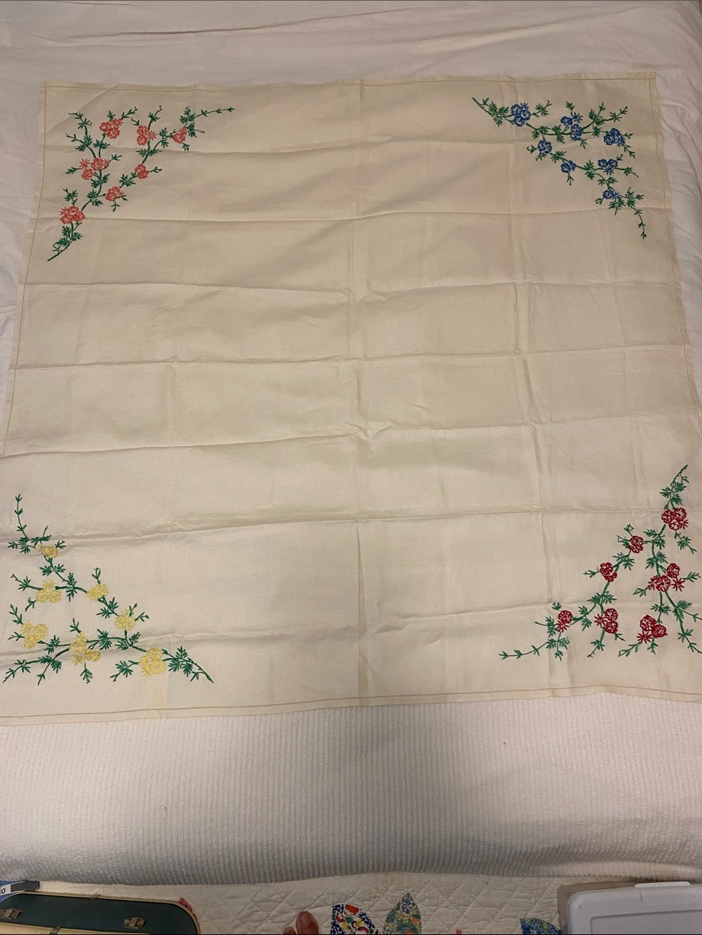 Vintage Linen Embroidered Tablecloth